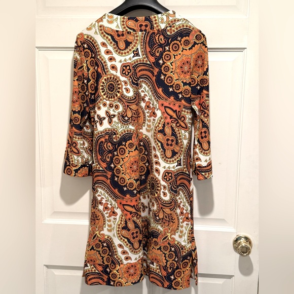Jude Connally EUC Size M Brown Orange & Cream Paisley Design Tunic Dress (0662) - Picture 7 of 9